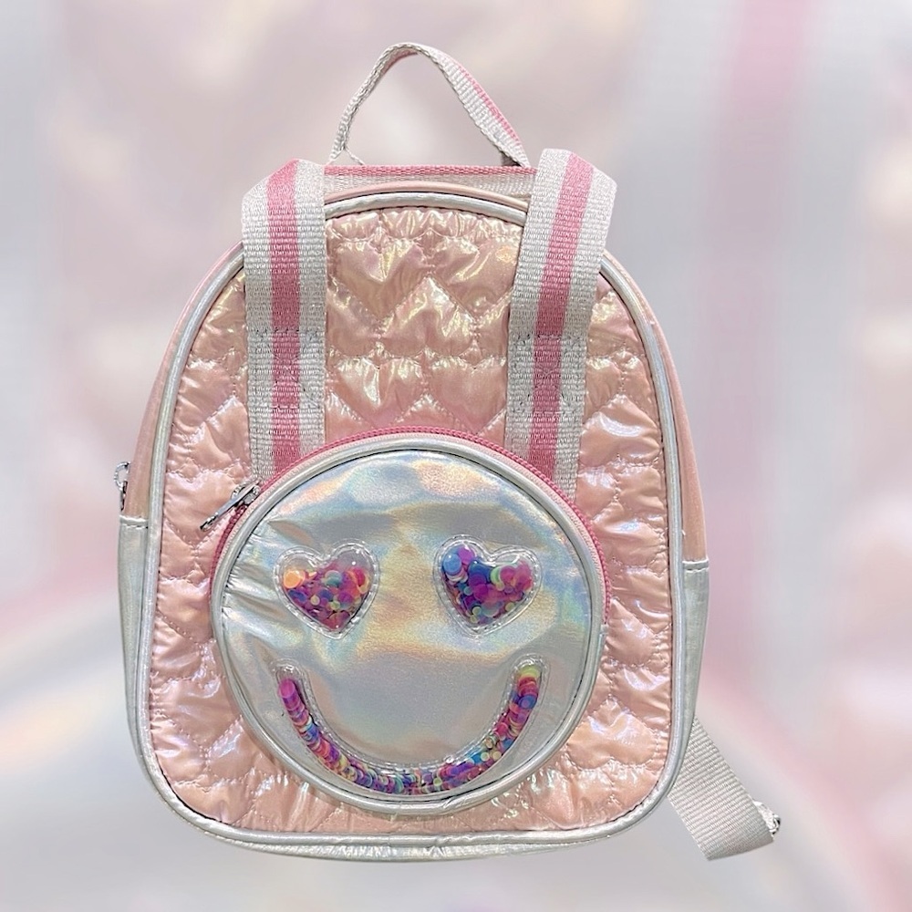 The Children's Place Iridescent pink & Silver Shakey Confetti Smiley Backpack